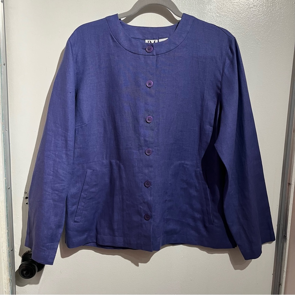 JM Collection Purple 100% Linen Long Sleeve Lightweight Jacket Medium Spring